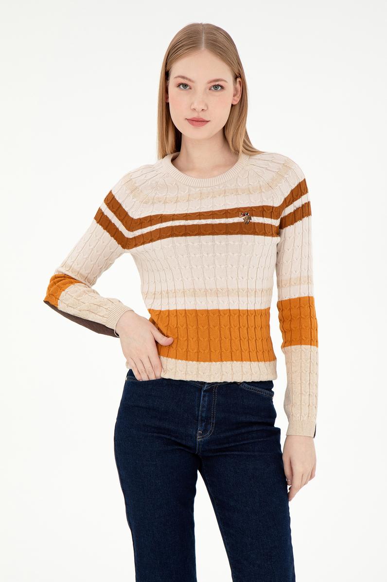 Kadın Taş Melanj Bisiklet Yaka Kazak