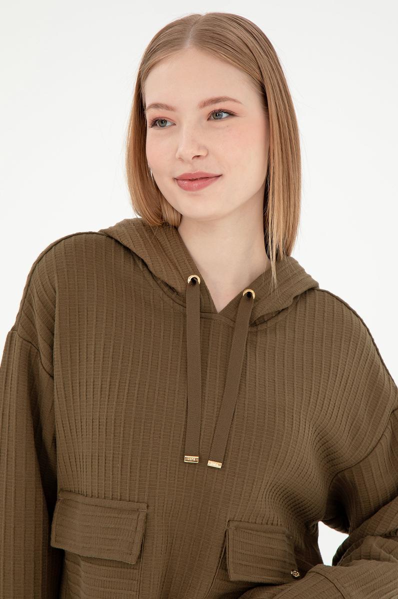 Kadın Haki Kapüşonlu Sweatshırt