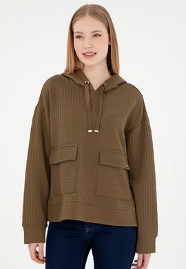 Kadın Haki Kapüşonlu Sweatshırt - 50297202013