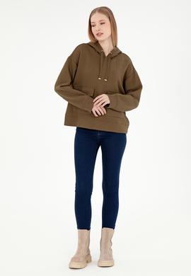Kadın Haki Kapüşonlu Sweatshırt - 50297202013