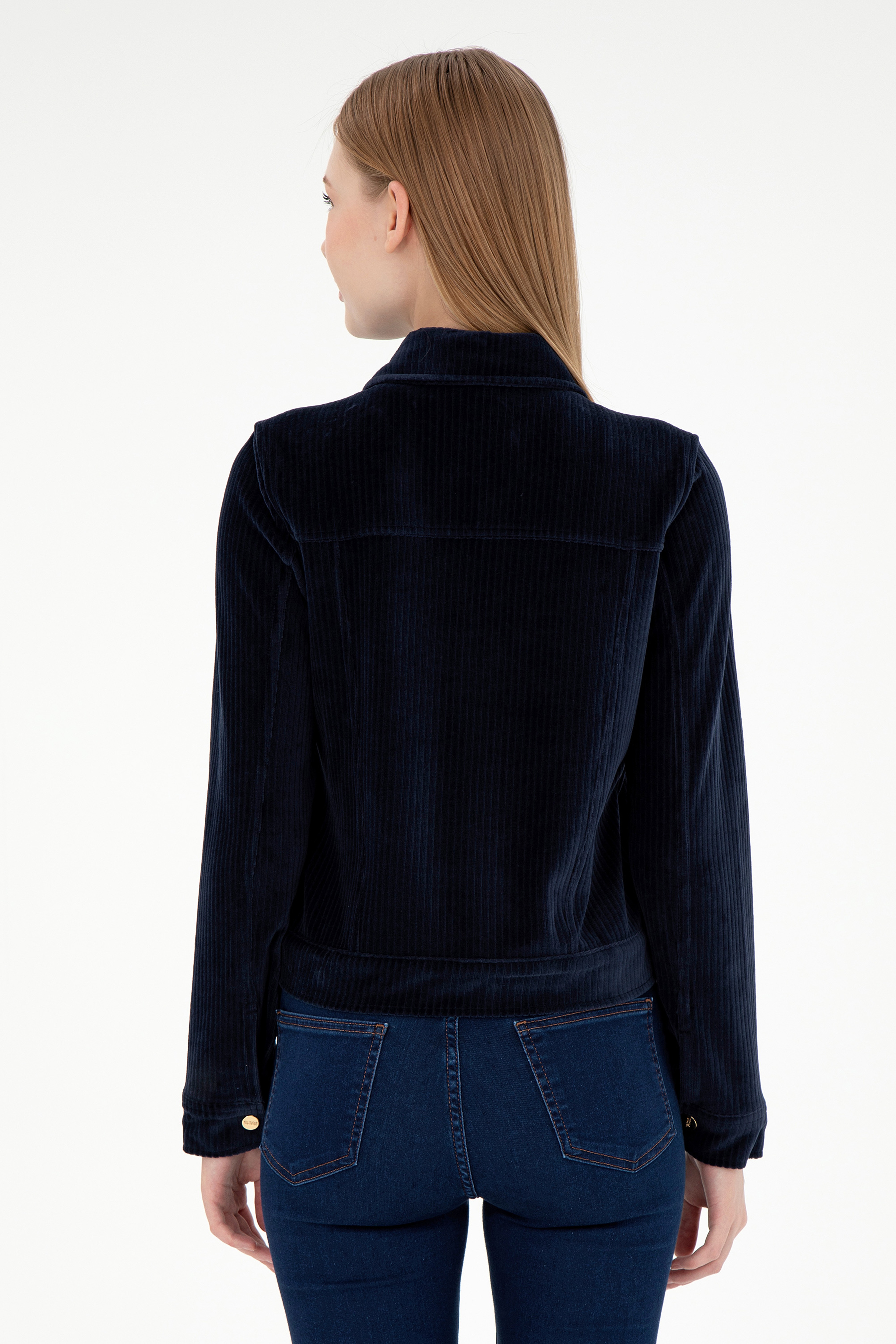 Kadın Lacivert Çıtçıtlı Polo Yaka Sweatshirt - Image 5