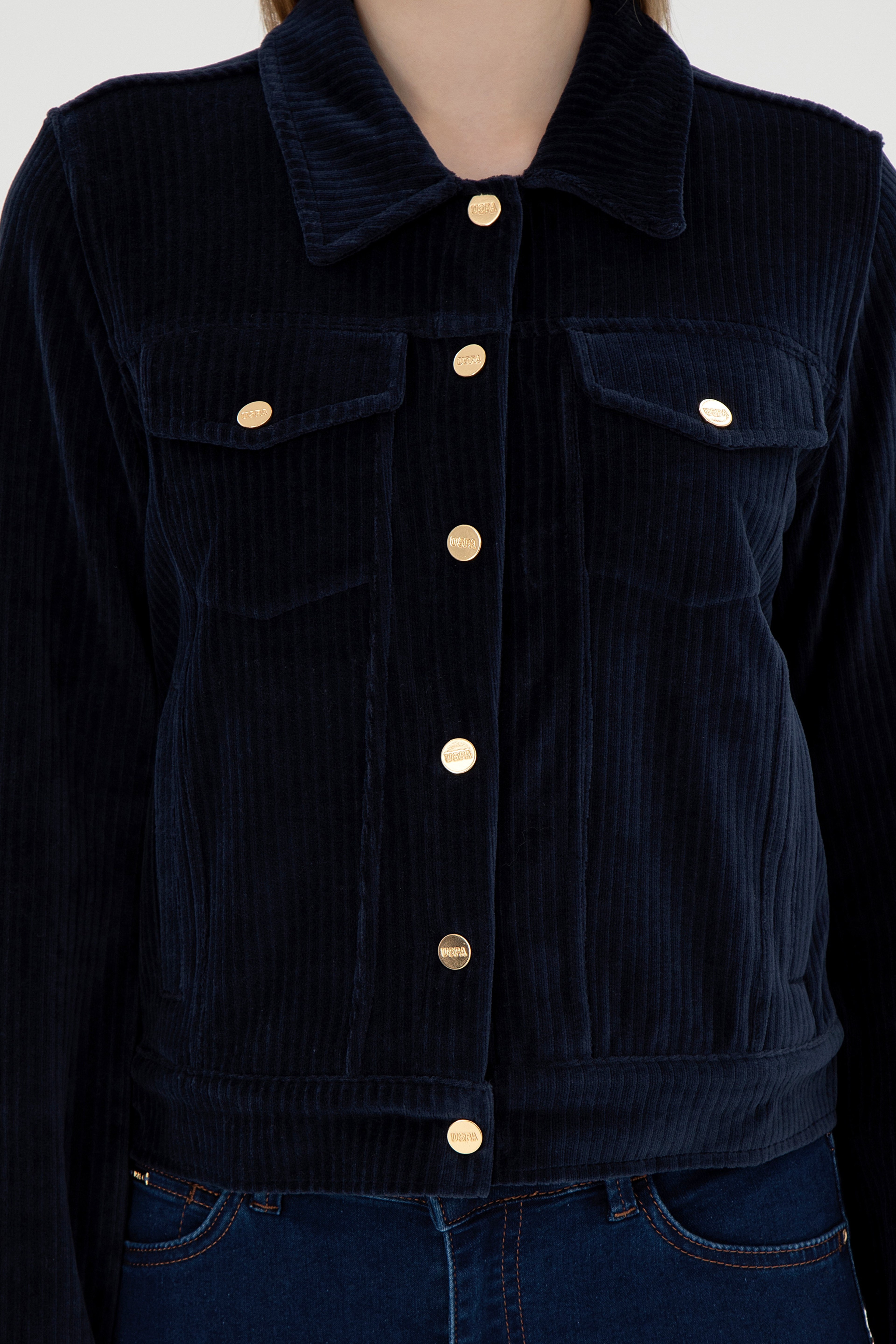 Kadın Lacivert Çıtçıtlı Polo Yaka Sweatshirt - Image 6