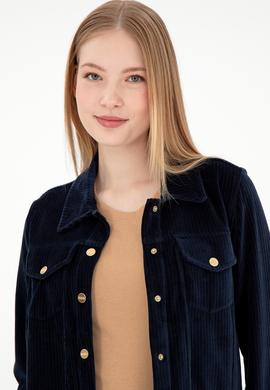 Kadın Lacivert Çıtçıtlı Polo Yaka Sweatshirt - 50292623003