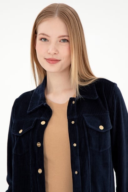 Kadın Lacivert Çıtçıtlı Polo Yaka Sweatshirt