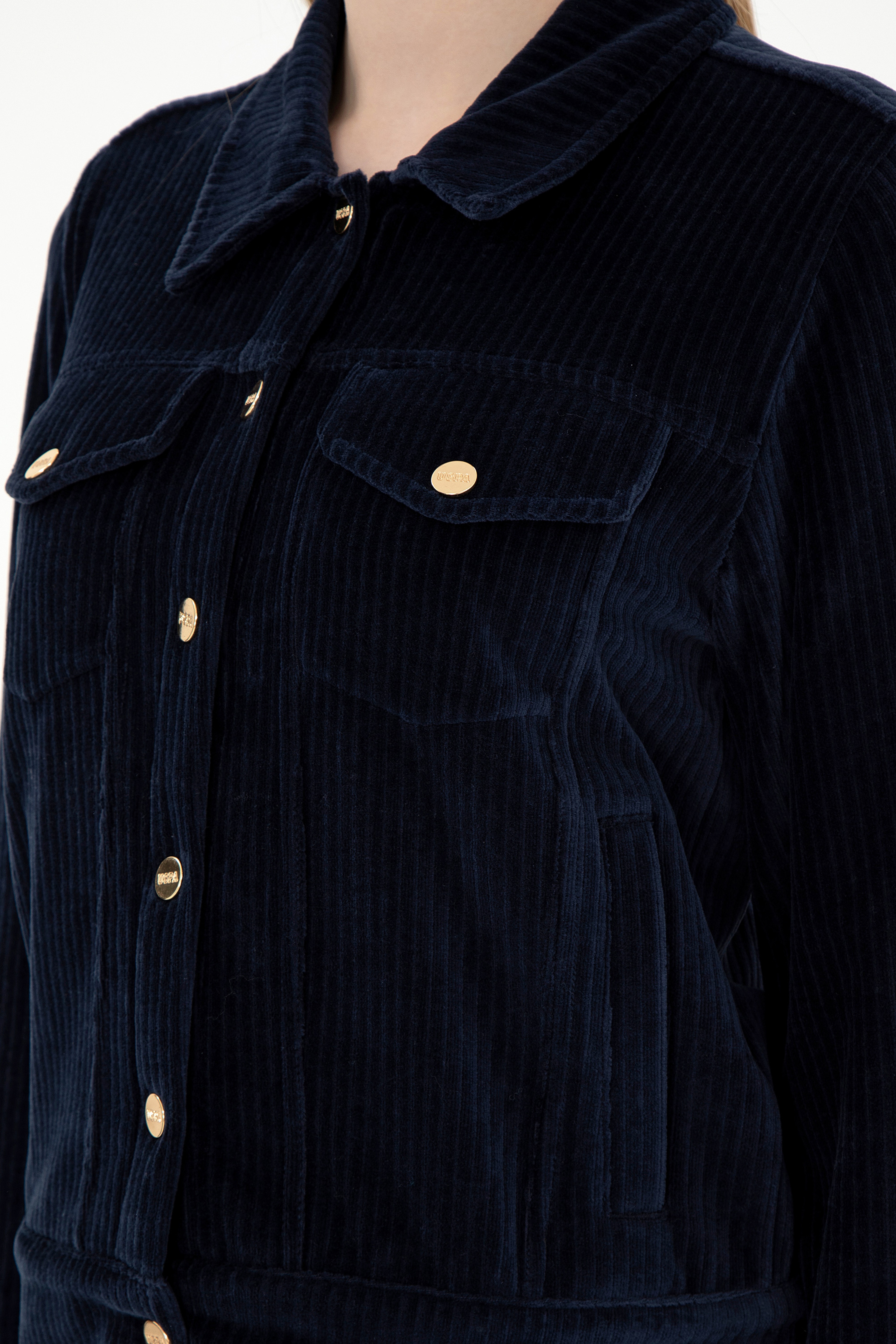 Kadın Lacivert Çıtçıtlı Polo Yaka Sweatshirt