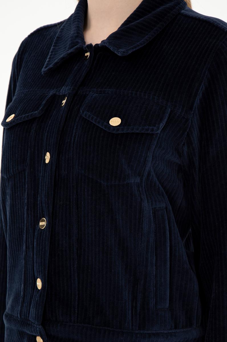 Kadın Lacivert Çıtçıtlı Polo Yaka Sweatshirt