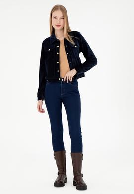 Kadın Lacivert Çıtçıtlı Polo Yaka Sweatshirt - 50292623003