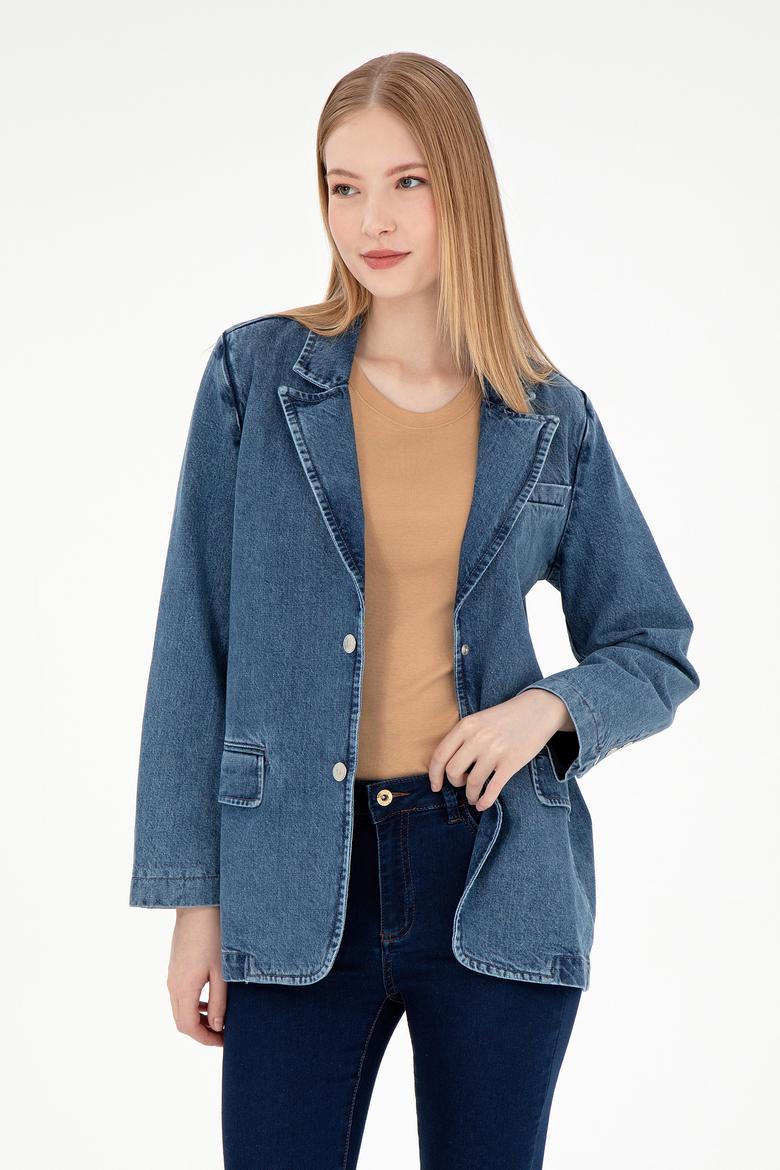 Kadın Açık Mavi Jean Gömlek
