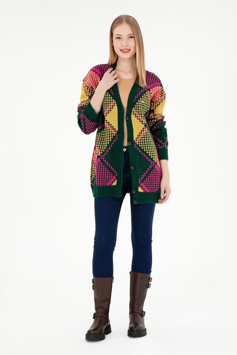 Kadın Koyu Yeşil Triko Hırka - 50293097014