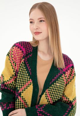 Kadın Koyu Yeşil Triko Hırka - 50293097014