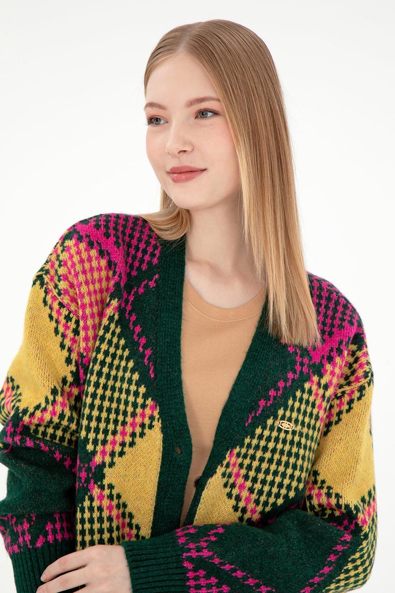 Kadın Koyu Yeşil Triko Hırka - 50293097014