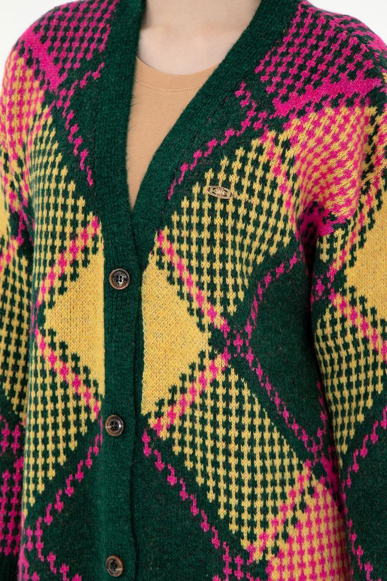 Kadın Koyu Yeşil Triko Hırka - 50293097014