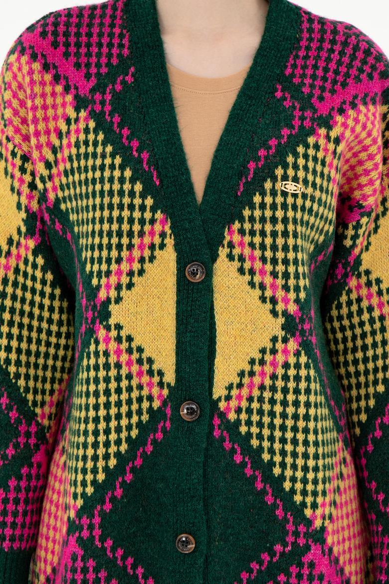 Kadın Koyu Yeşil Triko Hırka - 50293097014