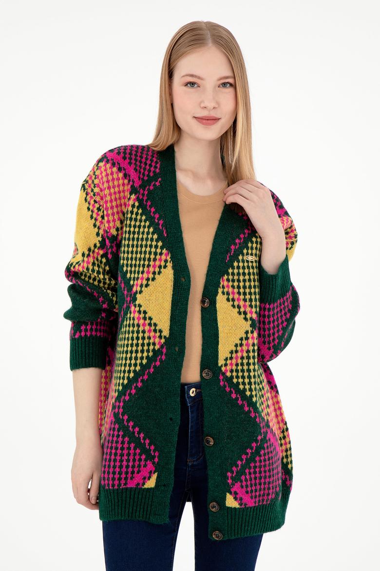 Kadın Koyu Yeşil Triko Hırka - 50293097014