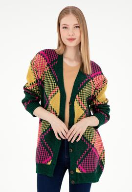 Kadın Koyu Yeşil Triko Hırka - 50293097014