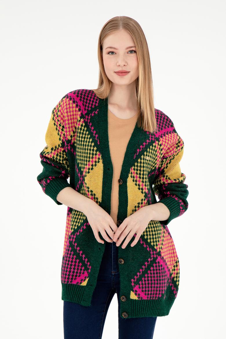 Kadın Koyu Yeşil Triko Hırka