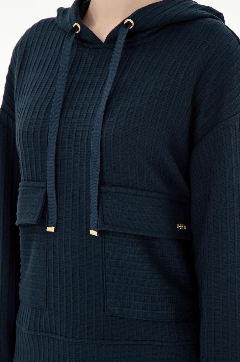 Kadın Lacivert Kapüşonlu Sweatshirt