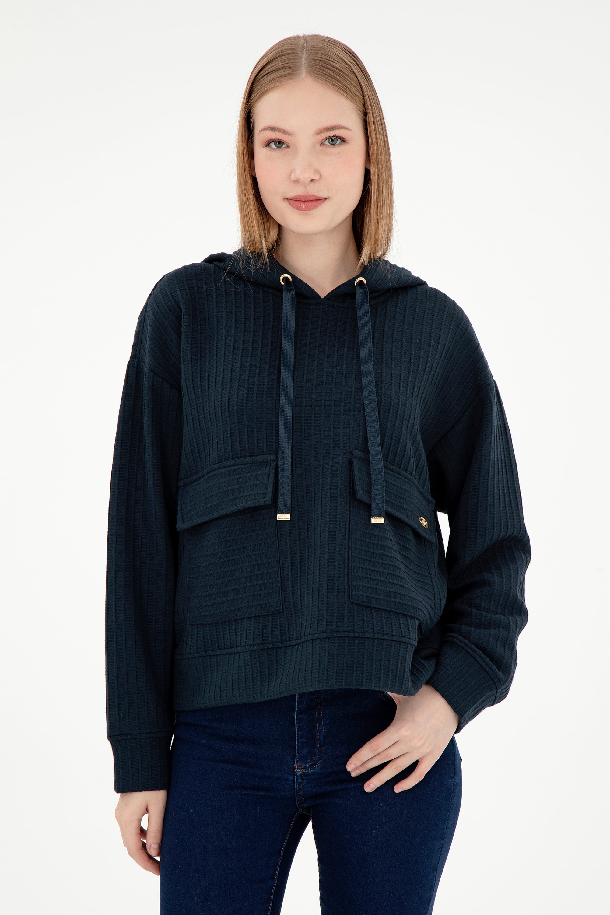 Kadın Lacivert Kapüşonlu Sweatshirt