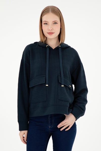 Kadın Lacivert Kapüşonlu Sweatshirt