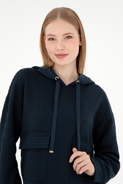 Kadın Lacivert Kapüşonlu Sweatshirt