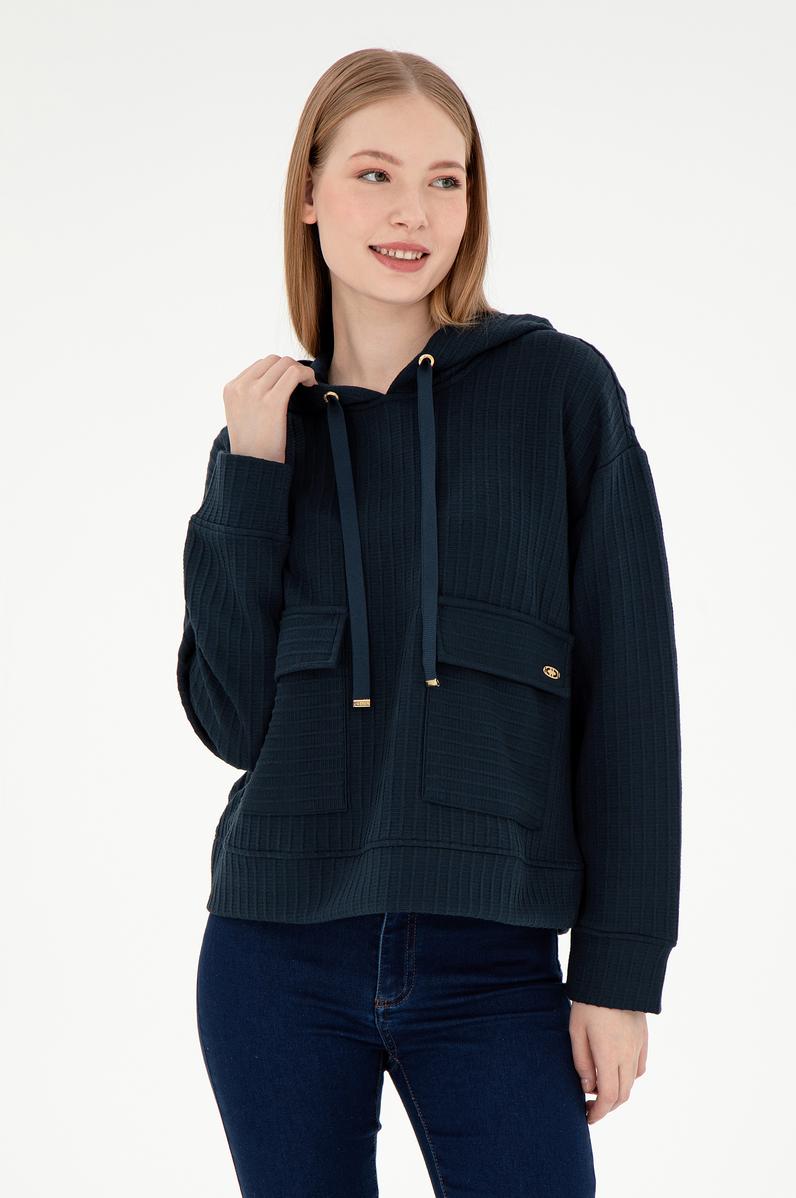 Kadın Lacivert Kapüşonlu Sweatshirt