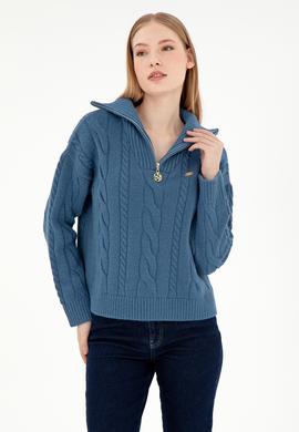 Kadın Koyu Mavi V Yaka Kazak - 50297118018