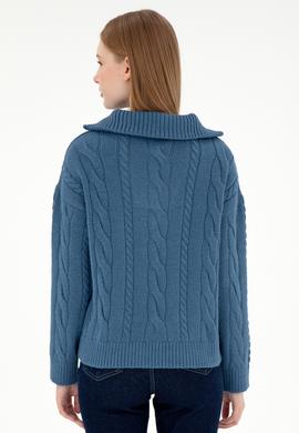 Kadın Koyu Mavi V Yaka Kazak - 50297118018