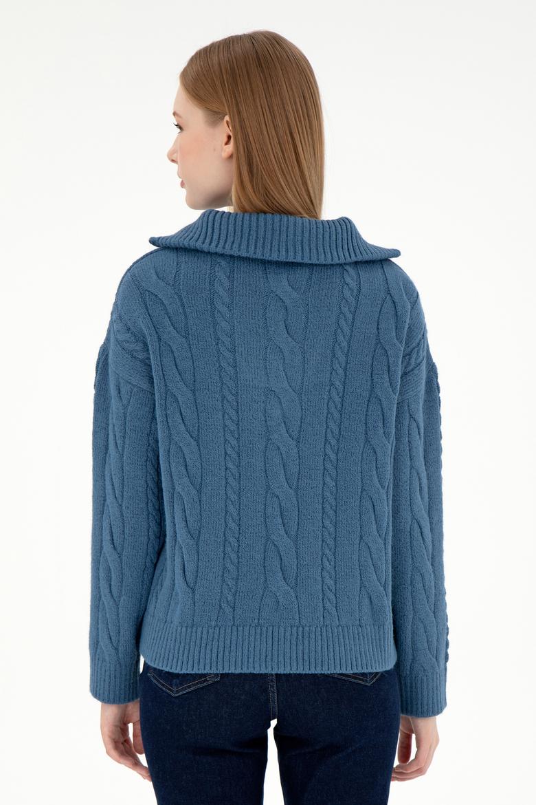 Kadın Koyu Mavi V Yaka Kazak - 50297118018