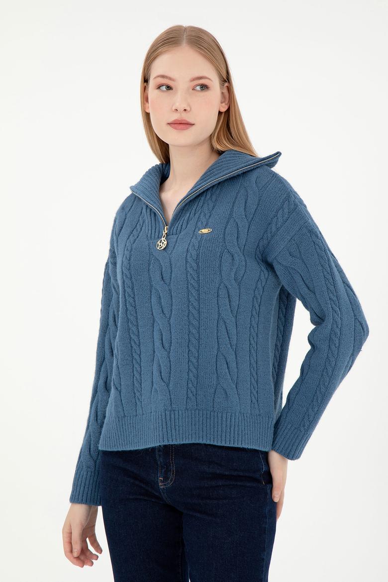 Kadın Koyu Mavi V Yaka Kazak - 50297118018