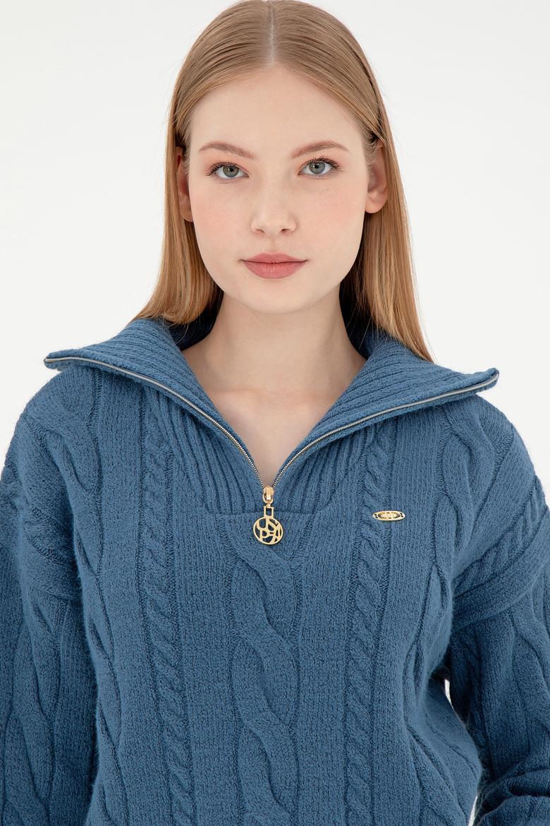 Kadın Koyu Mavi V Yaka Kazak - 50297118018