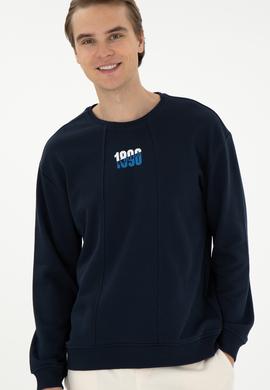 Erkek Comfort Fit Bisiklet Yaka Lacivert Sweatshirt - 50293430039