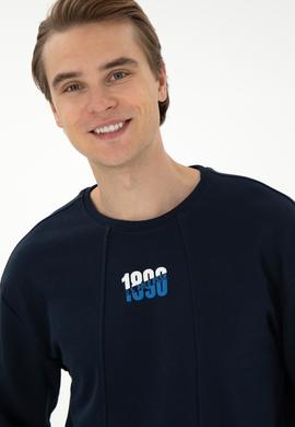 Erkek Comfort Fit Bisiklet Yaka Lacivert Sweatshirt - 50293430039