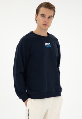 Erkek Comfort Fit Bisiklet Yaka Lacivert Sweatshirt - 50293430039