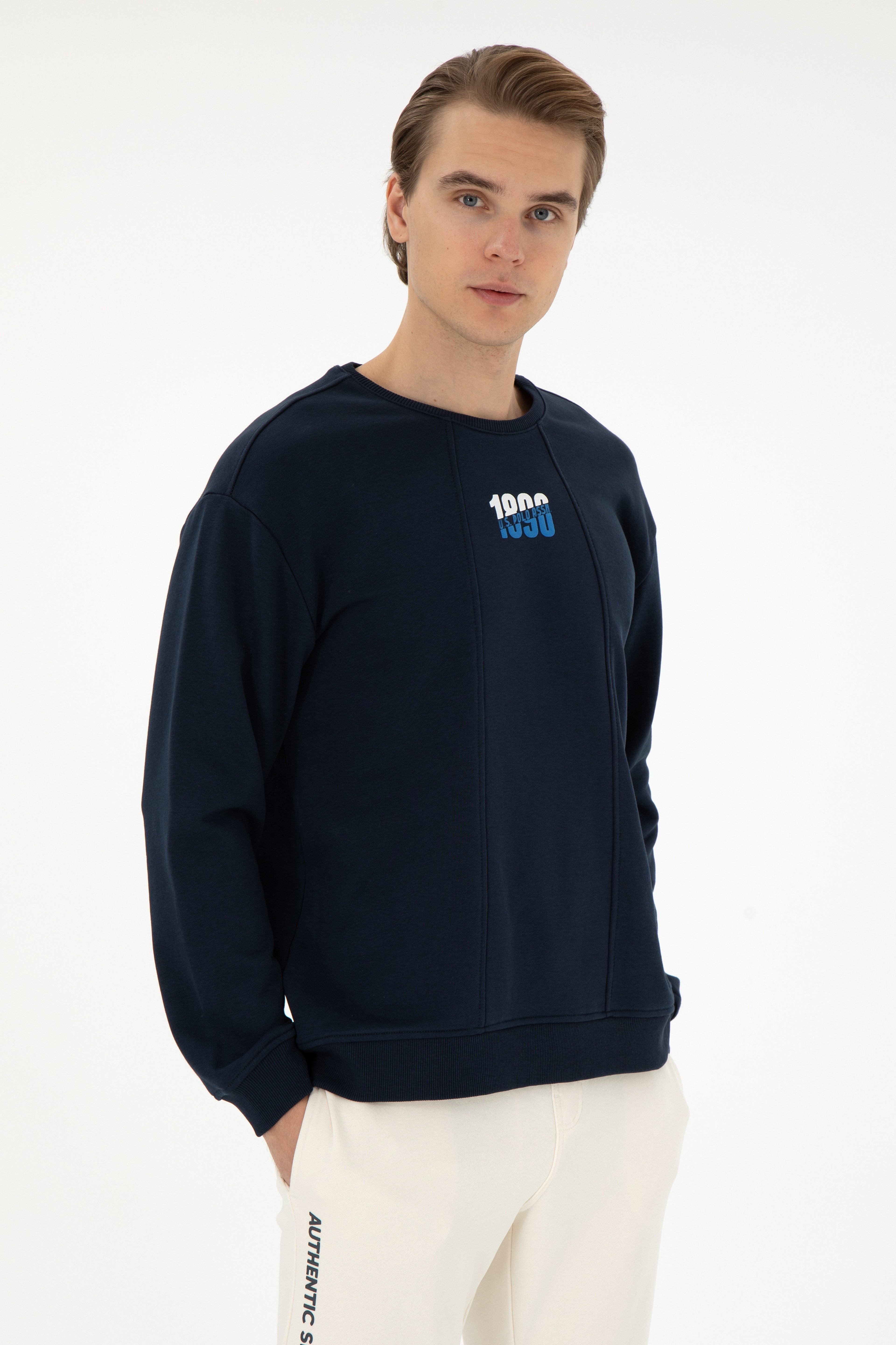 Erkek Comfort Fit Bisiklet Yaka Lacivert Sweatshirt - Image 1