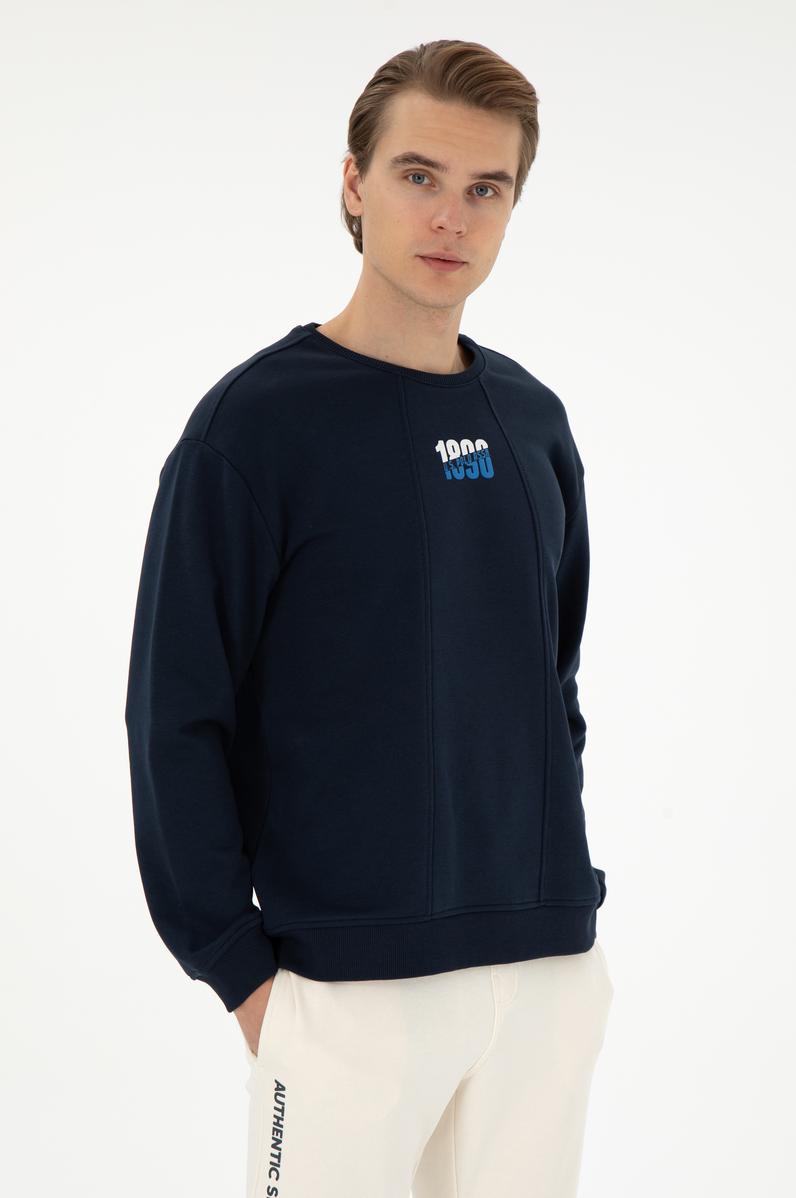 Erkek Comfort Fit Bisiklet Yaka Lacivert Sweatshirt