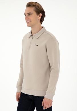 Erkek Comfort Fit Yarım Fermuarlı Taş Basic Sweatshirt - 50298265043