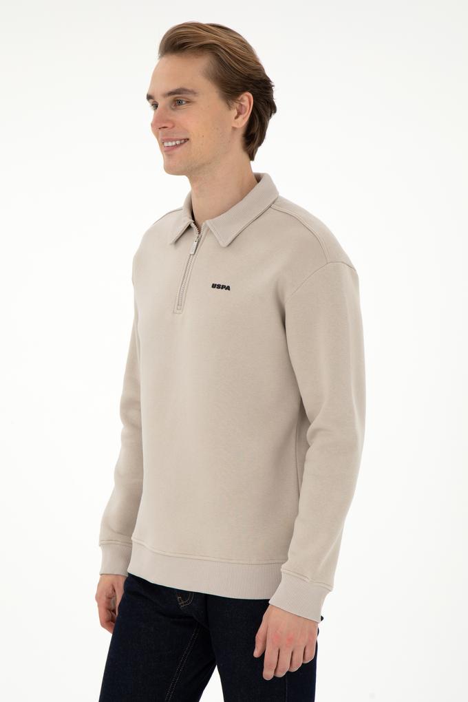 Erkek Comfort Fit Yarım Fermuarlı Taş Basic Sweatshirt