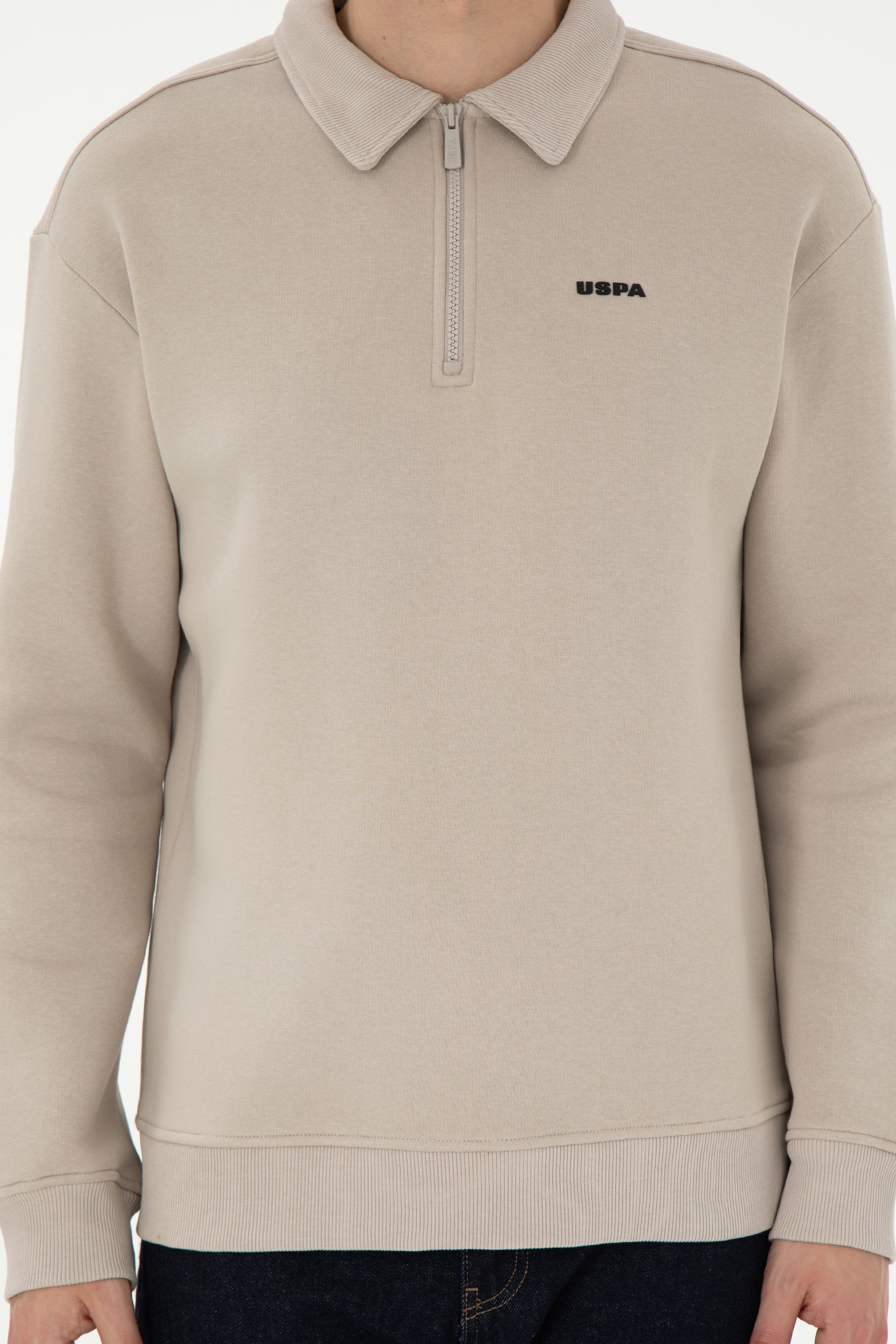 Erkek Comfort Fit Yarım Fermuarlı Taş Basic Sweatshirt - Image 6