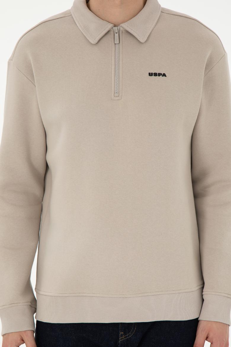 Erkek Comfort Fit Yarım Fermuarlı Taş Basic Sweatshirt - 50298265043