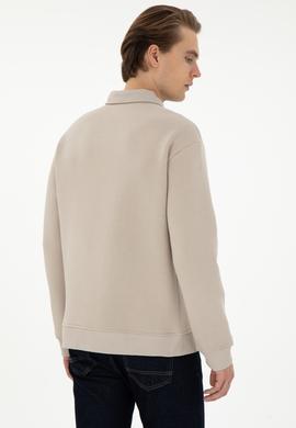 Erkek Comfort Fit Yarım Fermuarlı Taş Basic Sweatshirt - 50298265043