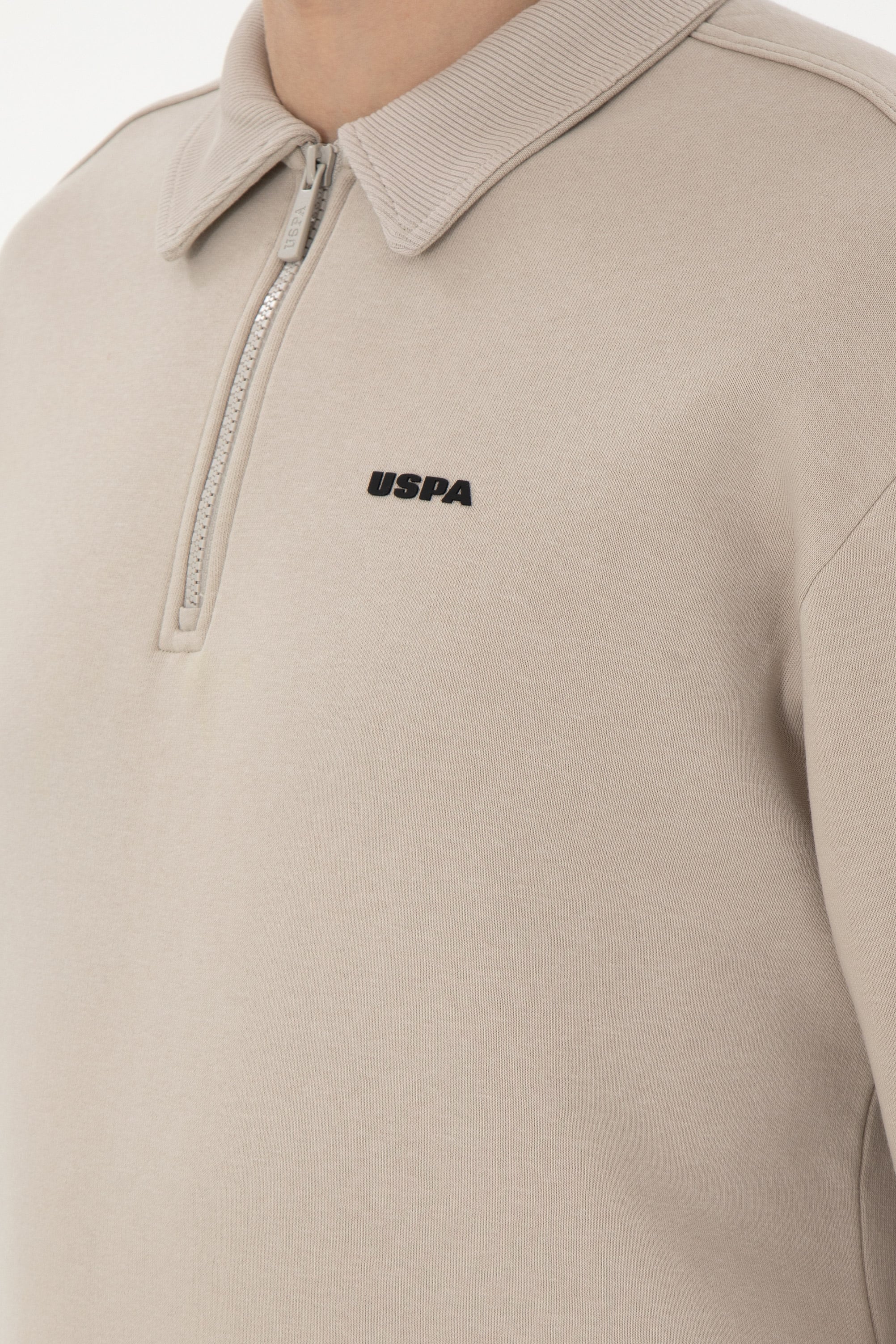 Erkek Comfort Fit Yarım Fermuarlı Taş Basic Sweatshirt