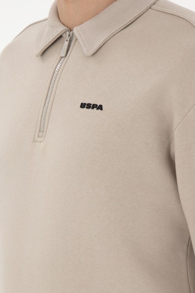 Erkek Comfort Fit Yarım Fermuarlı Taş Basic Sweatshirt - 50298265043