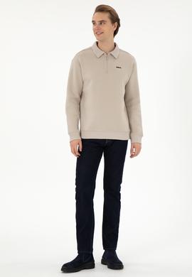 Erkek Comfort Fit Yarım Fermuarlı Taş Basic Sweatshirt - 50298265043