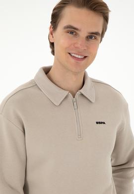 Erkek Comfort Fit Yarım Fermuarlı Taş Basic Sweatshirt - 50298265043