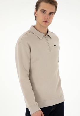 Erkek Comfort Fit Yarım Fermuarlı Taş Basic Sweatshirt - 50298265043