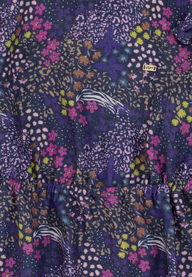 Kız Çocuk Lacivert Çiçek Desenli Fırfırlı Dokuma Elbise - 50297429010