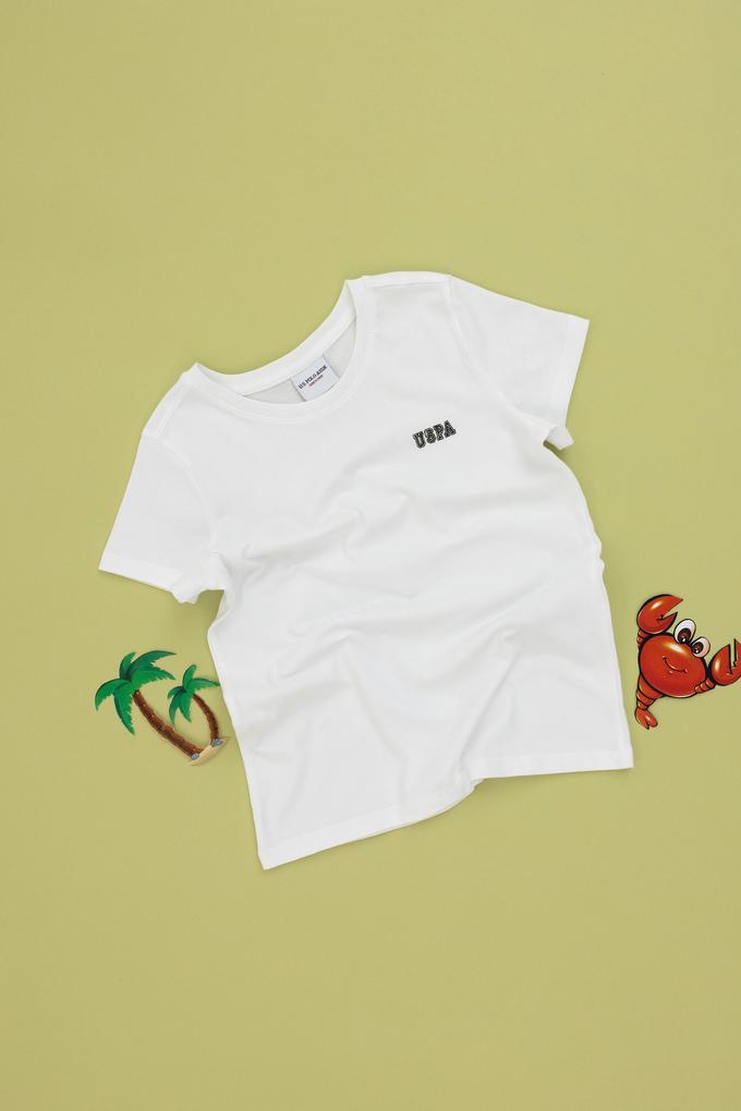 Erkek Çocuk Beyaz Bisiklet Yaka Tişört