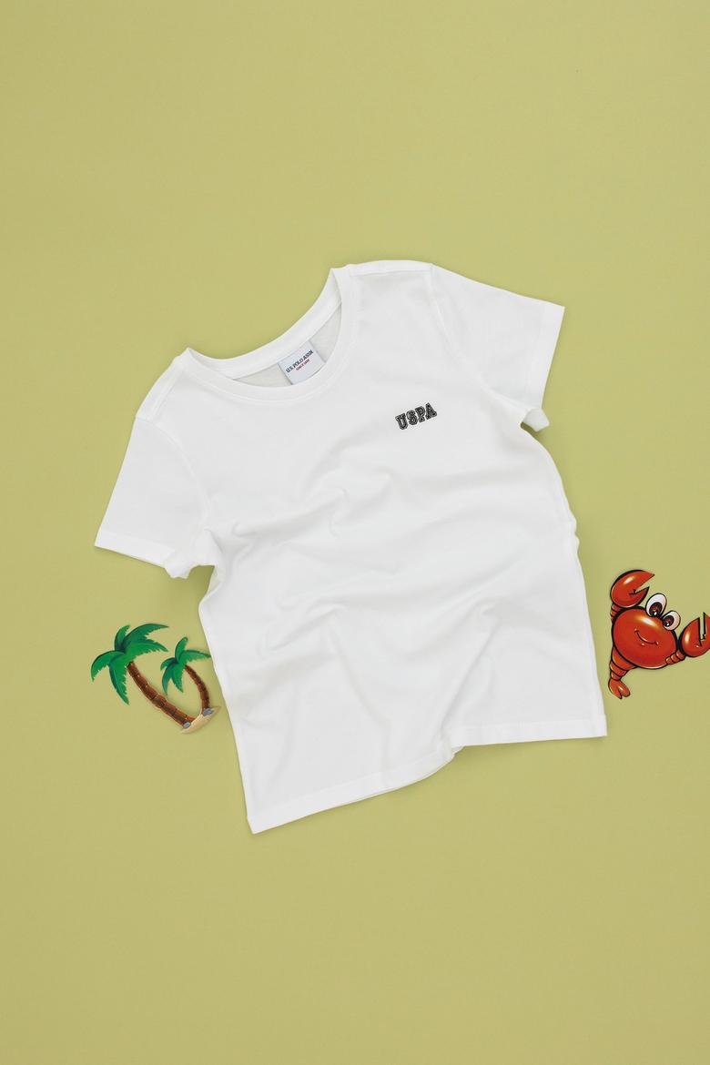 Erkek Çocuk Beyaz Bisiklet Yaka Tişört