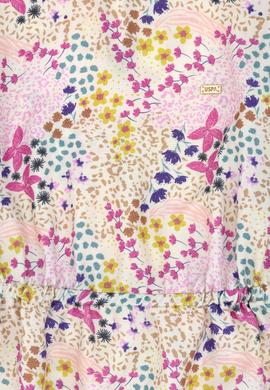 Kız Çocuk Taş Çiçek Desenli Fırfırlı Dokuma Elbise - 50297429023