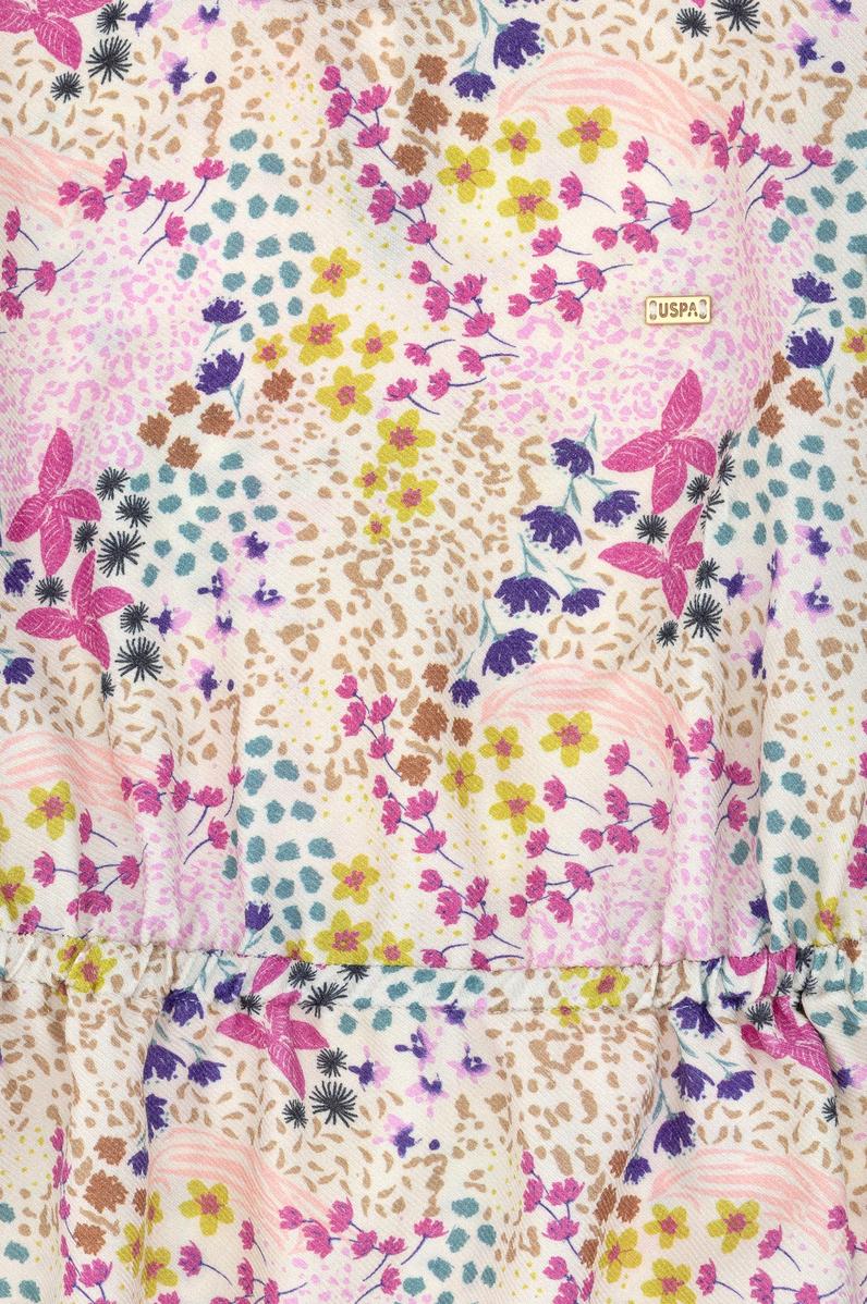 Kız Çocuk Taş Çiçek Desenli Fırfırlı Dokuma Elbise